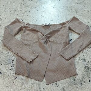 Abercrombie & Fitch Taupe Off-the-Shoulder Twist Front Sweater